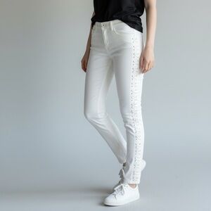 Cache White Skinny Jeans Lace-Up Side Detail NWT